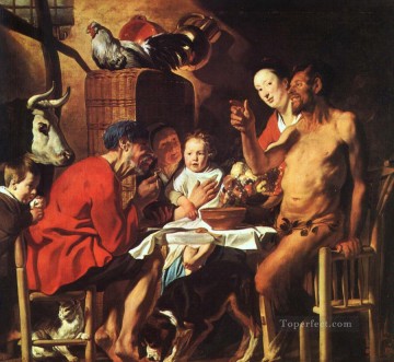  Flemish Oil Painting - Satyr at the Peasants House Flemish Baroque Jacob Jordaens